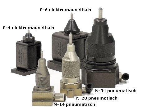 Drei pneumatische und zwei elektromagnetische Körner sind im Lieferprogramm.